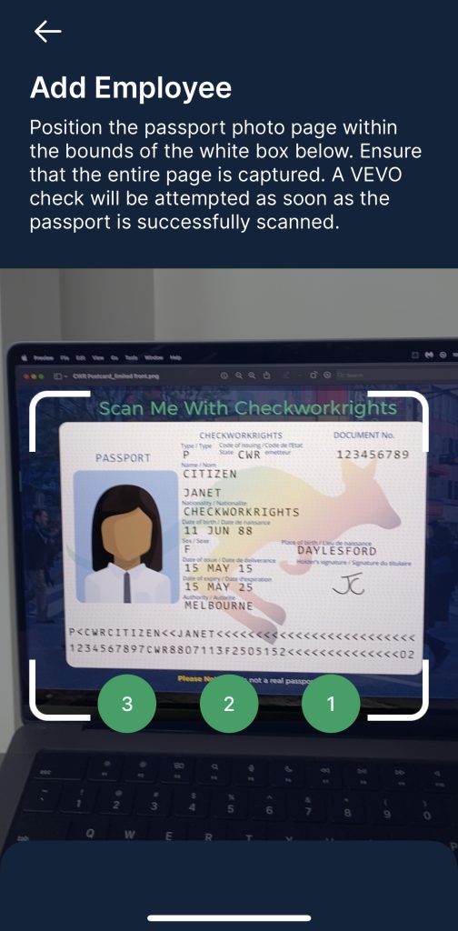 Adding new employees Passport scanning image 2